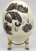 Hand Etched Decorated Ostrich Egg on a Fangs Base[95n] - £58.40 GBP