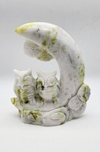 Xiuyan Jade Moon With Owls, Hand-Carved Gemstone Carving, Jade Owls, and... - $49.49