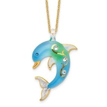 Glass Baron Turquoise Glass with Crystal Dolphin 18 inch Gold-tone Necklace - £32.79 GBP