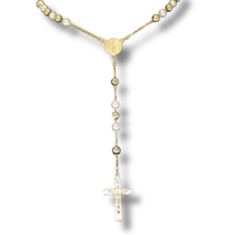 Rosary Necklace w/ St Benedict Medal 14k Gold Plated Men Women Religious Chain - £9.02 GBP