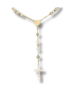 Rosary Necklace w/ St Benedict Medal 14k Gold Plated Men Women Religious... - £8.85 GBP