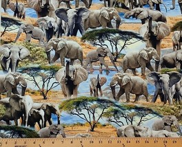 Cotton Trunk Show African Elephants Cotton Fabric Print by the Yard D376.59 - £12.61 GBP