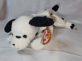 TY Plush Dottie original Beanie baby Spotted puppy dog Dalmatian 1996 Tag 7&quot; - $7.11