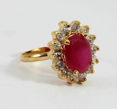 14K yellow Gold Red Ruby Ring Oval Cut Gemstone Engagement &amp; Wedding Diana Ring  - £165.54 GBP