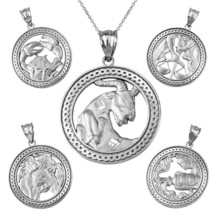 White Gold Zodiac Open Medallion Satin DC Pendant Necklace - £170.19 GBP+