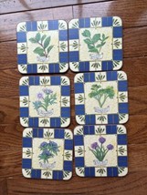 Pimpernel Set Of 6 Hard Cork Backed Coasters In Box Flower Herbs - $11.65