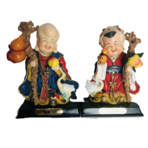 Oriental Laughing Buddha Man Woman Figurines Hand Painted on Bases Geese... - £23.14 GBP