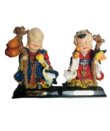 Oriental Laughing Buddha Man Woman Figurines Hand Painted on Bases Geese... - £22.63 GBP