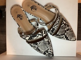 Trary Faux  Women Snakeskin Backless Pointed Toe Mules Slides Flats Shoes Size 8 - £14.50 GBP