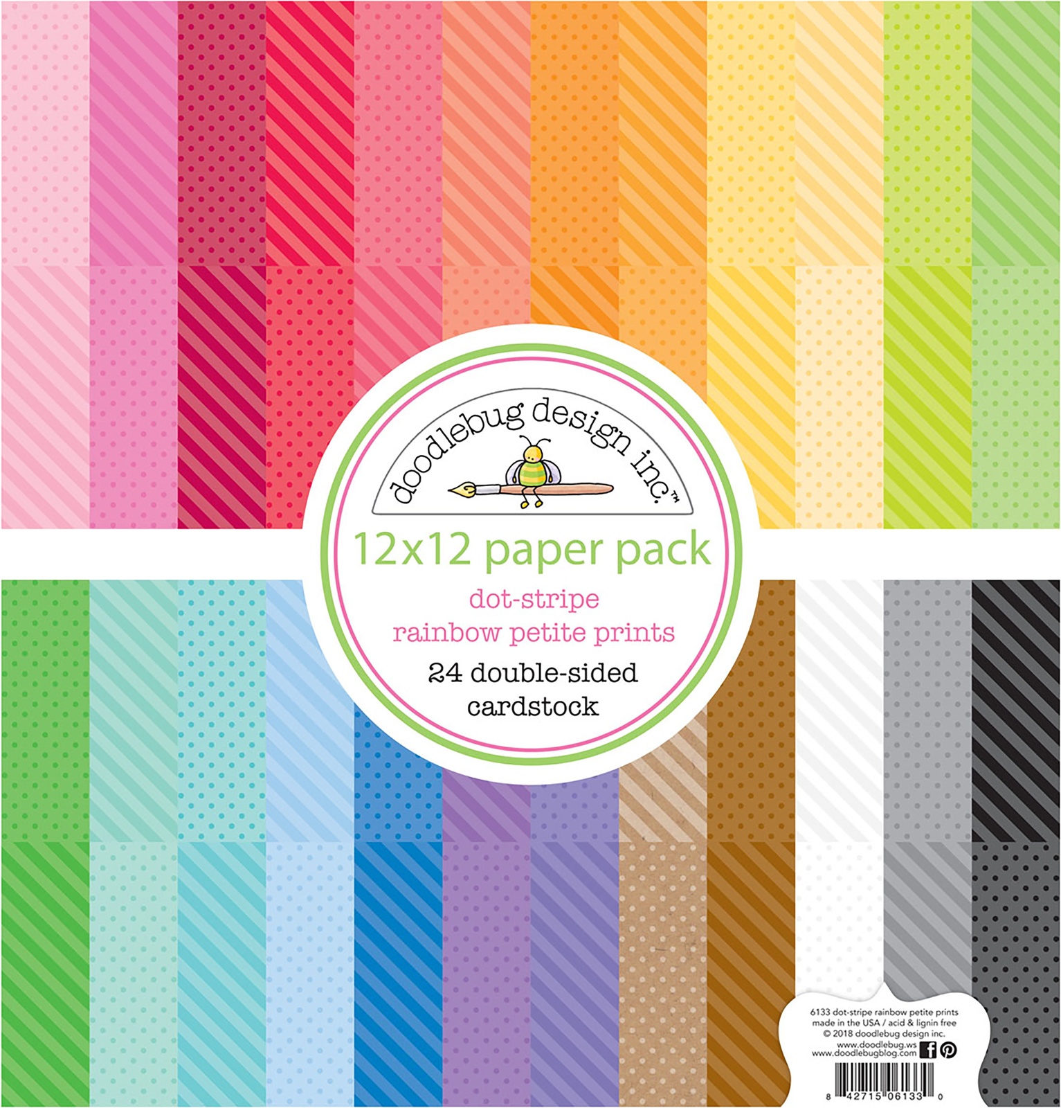 Doodlebug Petite Prints Double-Sided Cardstock Dot-Stripe Rainbow - $29.87