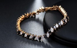 Delicate 4.20Ct Marquise Cut Black Simulated Diamond Women&#39;s Bracelet 925 Silver - £156.60 GBP