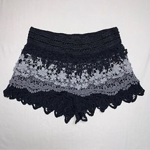 Ombre Crochet Lace Shorts Girl’s M 7-9 Black Gray Winter Trendy Doiley B... - $14.85