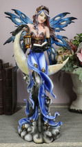 Bedtime Story Fairy With Book Lantern And Owl On Crescent Moon Statue 14&quot; H - $59.99