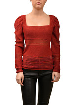 RONNY KOBO Womens Top Sparkly Knitted Slim Long Sleeve Red Size S - £66.87 GBP