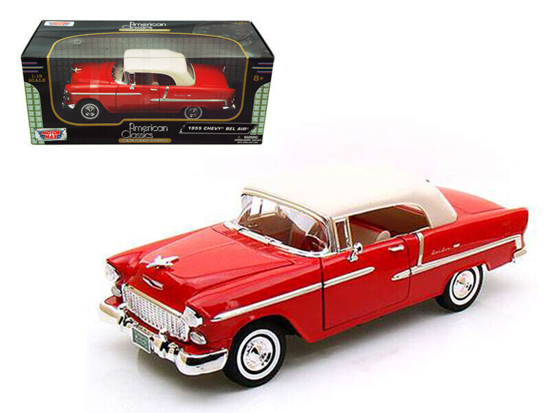 1955 Chevrolet Bel Air Convertible Soft Top Red 1/18 Diecast Car Model Motormax - £47.48 GBP