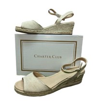 Charter Club Gold Luchia Round Peep Toe Wedge Buckle Espadrille Shoes 12 M - $25.13
