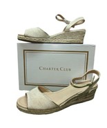 Charter Club Gold Luchia Round Peep Toe Wedge Buckle Espadrille Shoes 12 M - £19.85 GBP