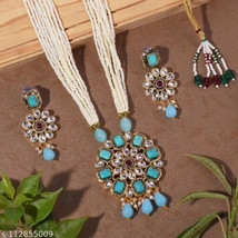 High Quality AD CZ Long Haar Necklace Jewelry Kundan Meena Beaded Women Set 03 - £44.08 GBP