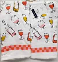 Set Of 2 Same Kitchen Terry Towels (15&quot; X 25&quot;) Wine Bottles &amp; Glasses, Ms - £9.63 GBP