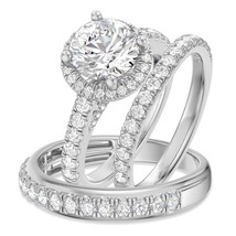 3.50 Ctw Real Moissanite 14K White Gold Over Wedding His &amp; Her Trio Ring... - $3,530.33 MXN