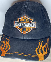 Harley-Davidson Black Genuine Leather Baseball Style Hat Adjustable Ear Flaps - £11.77 GBP
