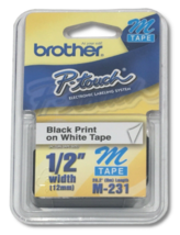 Brother M231 P-touch Label Tape 1/2&quot; Black on White 31 Count - £9.36 GBP