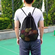 Heavy Duty Mesh Drawstring Backpack Bags Multifunction Ventilated Bag for Soccer - £18.72 GBP