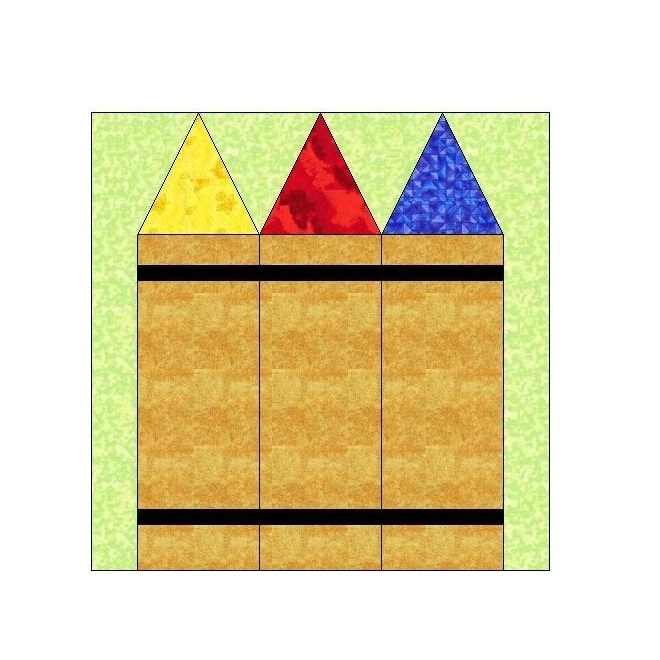 CRAYONS PAPER PIECING QUILT BLOCK PATTERN -094A