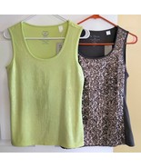 Lot (2) CHICO&#39;S Sequined Tank Tops: ZENERGY Lemon Lime, Taupe Brown (Siz... - $39.10