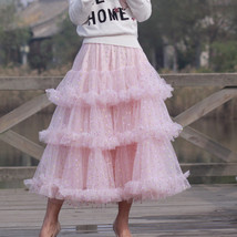 Pink Ruffle Layered Tulle Skirt Women Plus Size Birthday Party Tulle Skirt