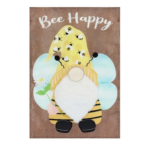  Bee Happy Bee Gnome Embellished Garden Flag-2 Sided Message, 12.5&quot; x 18&quot; - €19,24 EUR