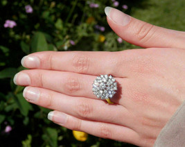 1.70 Ct Round Cut Diamond Cluster Engagement Wedding Ring 14k Yellow Gold Finish - £94.93 GBP