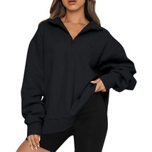 Womens Oversized Half Zip Pullover Long Sleeve Sweatshirt Hoodie  Vintage Fashio - £47.13 GBP