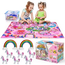 Unicorn Wonderland Play Mat &amp; Unicorn Toy Set | Colorful Activity Playma... - £55.94 GBP