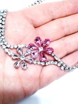 Crystal Choker Necklace, Rhinestone Flower Necklace, Bridesmaid Pageant Jewelry, - £39.27 GBP