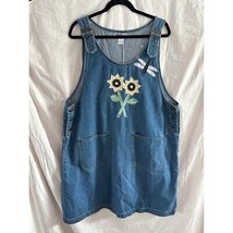 HAIKS Denim Jumper Dress Sunflower Dragonfly Pockets Casual Cute 18W Vintage - £19.55 GBP