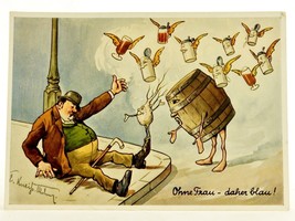Novelty Post Card, Drunk Fat Man On Lamp Post, Vintage German Humor, CRD-06 - £7.77 GBP