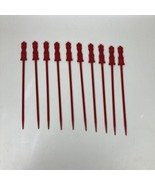 Set Of 10 Long Red Plastic Food Skewers 8.25” Total Length Peppermill En... - £7.61 GBP