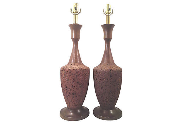 Mid-Century Laurel Lamp Company Cork and Walnut Table Lamps-A Pair - $195.00
