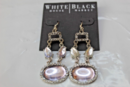White House Black Market French Wire Earrings Silver With Light Pink Stones - $17.79