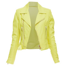 Balenciaga Lambskin Leather Crop Biker Jacket Women Yellow Size 38 - £836.80 GBP