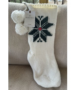 Hearth &amp; Hand Magnolia Knit Christmas Stocking Ivory w/Green Red Snowfla... - £11.76 GBP