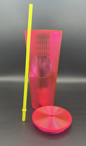 Starbucks Pleated Neon Magenta Pink Venti Tumbler Bling Cold Cup Summer 2023 - £18.07 GBP