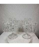 Antique Crystal 3 Arm Candelabra 11&quot; Clear Heavy Clear Glass Candle Hold... - £211.80 GBP