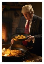 PRESIDENT DONALD TRUMP COOKING FREID CHICKEN IN CAST IRON PAN 4X6 AI PHOTO - £8.32 GBP
