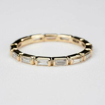 1.20Ct Baguette Cut Diamond Bezel Eternity Band Ring In 14k Yellow Gold Finish - £64.14 GBP