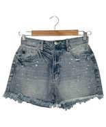 KanCan Denim Shorts Womens 3 25 High Rise Distressed Raw Hem Splatter Bo... - $34.71 CAD