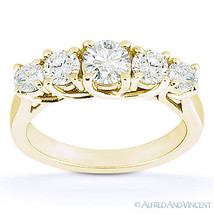 Round Cut Forever Brilliant Moissanite 14k Yellow Gold Trellis Wedding Ring Band - £715.51 GBP+