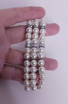Vintage Faux Pearl And Clear Gemstone Triple Strand Bracelet 7&quot; - $196.79 MXN
