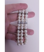 Vintage Faux Pearl And Clear Gemstone Triple Strand Bracelet 7&quot; - $196.79 MXN